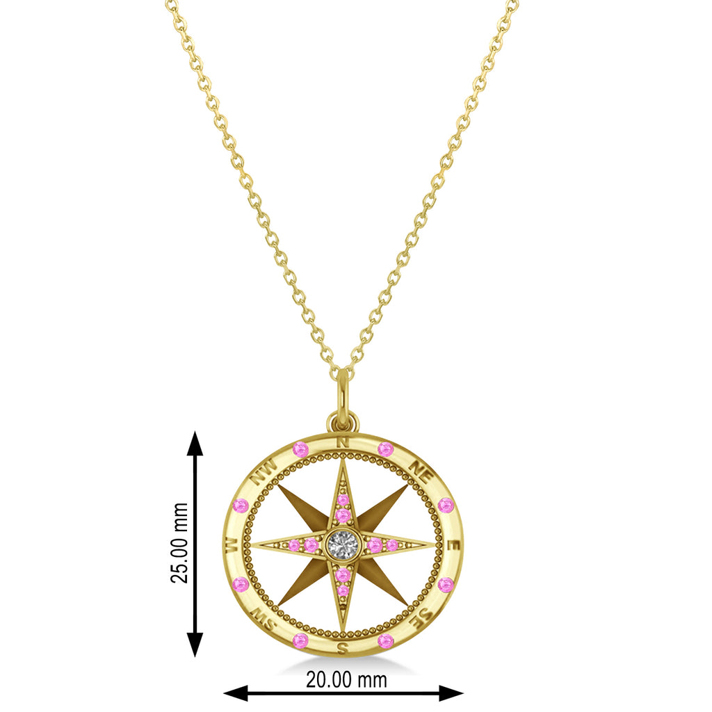 Compass Pendant Pink Sapphire & Diamond Accented 14k Yellow Gold (0.19ct)