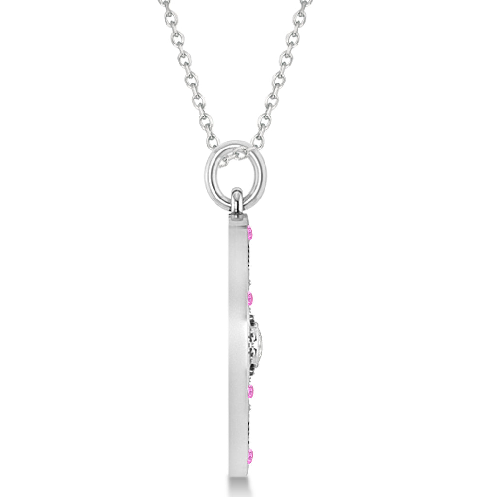 Compass Pendant Pink Sapphire & Diamond Accented 18k White Gold (0.19ct)