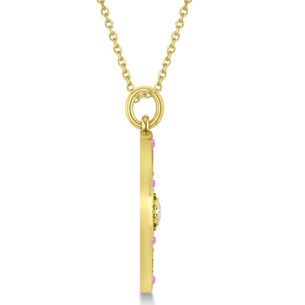 Compass Pendant Pink Sapphire & Diamond Accented 18k Yellow Gold (0.19ct)