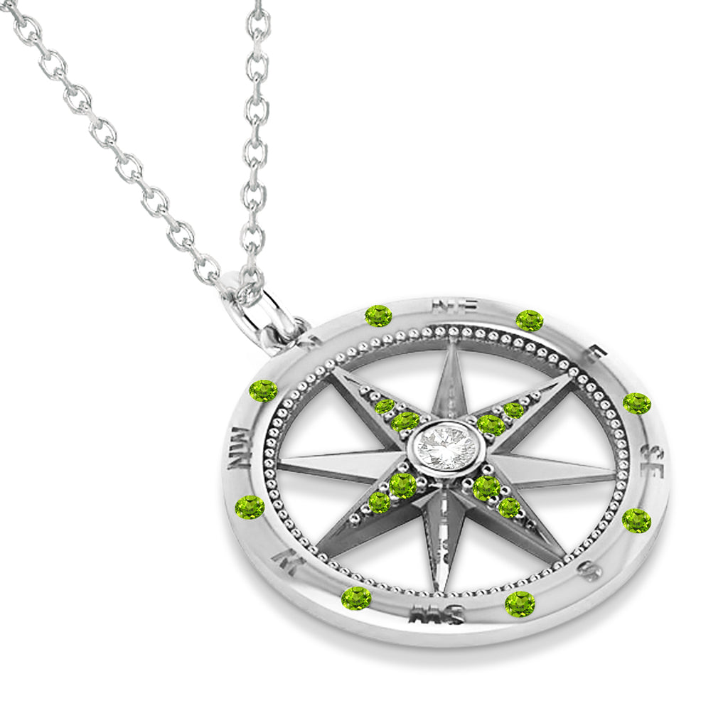 Compass Pendant Peridot & Diamond Accented 18k White Gold (0.19ct)