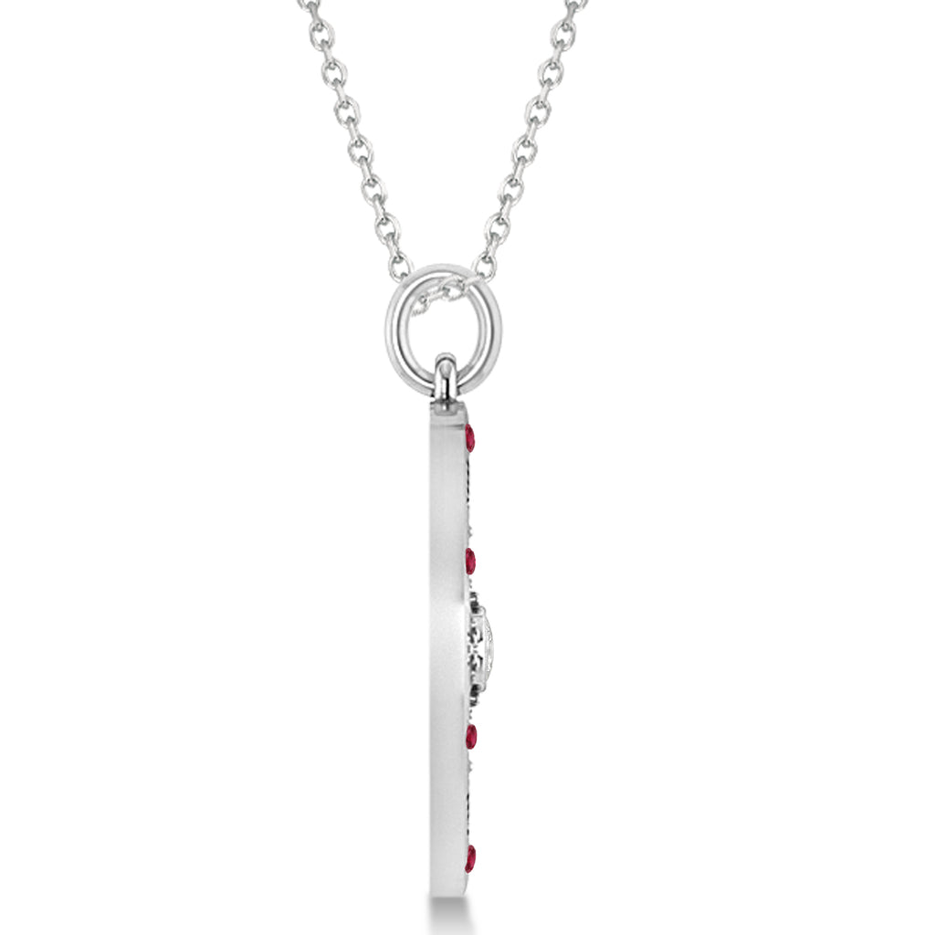 Compass Pendant Ruby & Diamond Accented 14k White Gold (0.19ct)