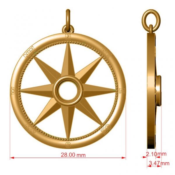 Diamond Nautical Compass Pendant Necklace 14k Yellow Gold (0.66ct)