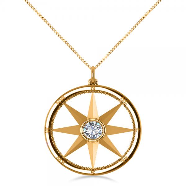 Diamond Nautical Compass Pendant Necklace 14k Yellow Gold (0.66ct)
