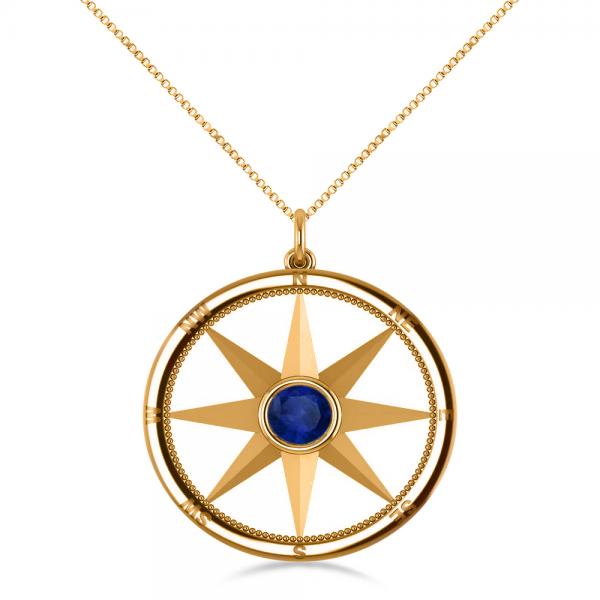 Blue Sapphire Compass Pendant Fashion Necklace 14k Yellow Gold (0.66ct)