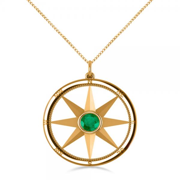 Emerald Gemstone Compass Pendant Necklace 14k Yellow Gold (0.66ct)