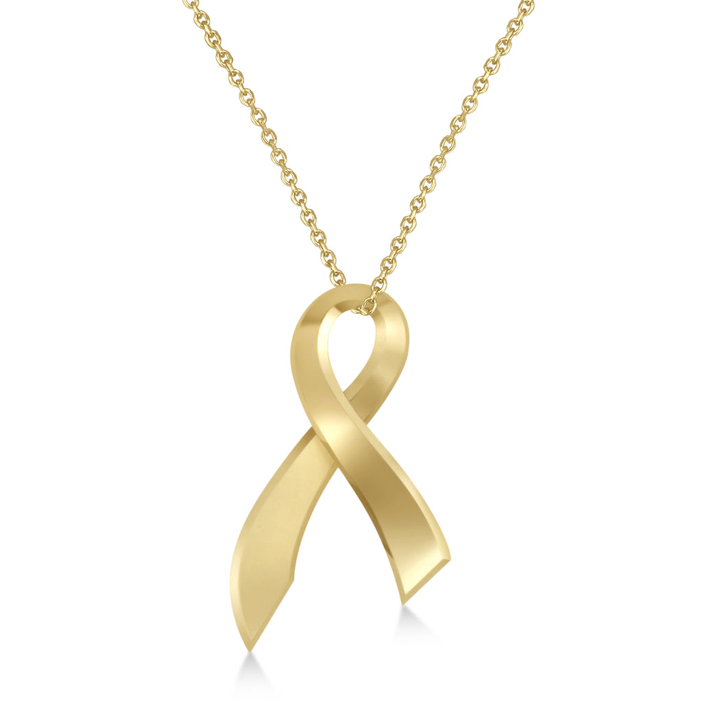 Awareness Ribbon Charm Pendant Necklace 14K Yellow Gold