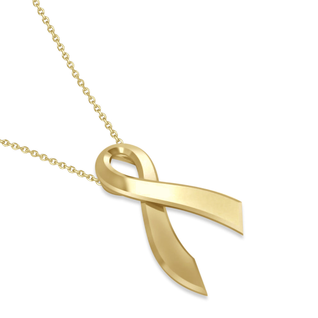 Awareness Ribbon Charm Pendant Necklace 14K Yellow Gold