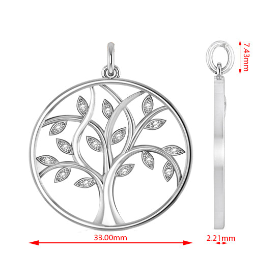 Large Diamond Tree of Life Pendant Necklace 14k White Gold (0.15ct)