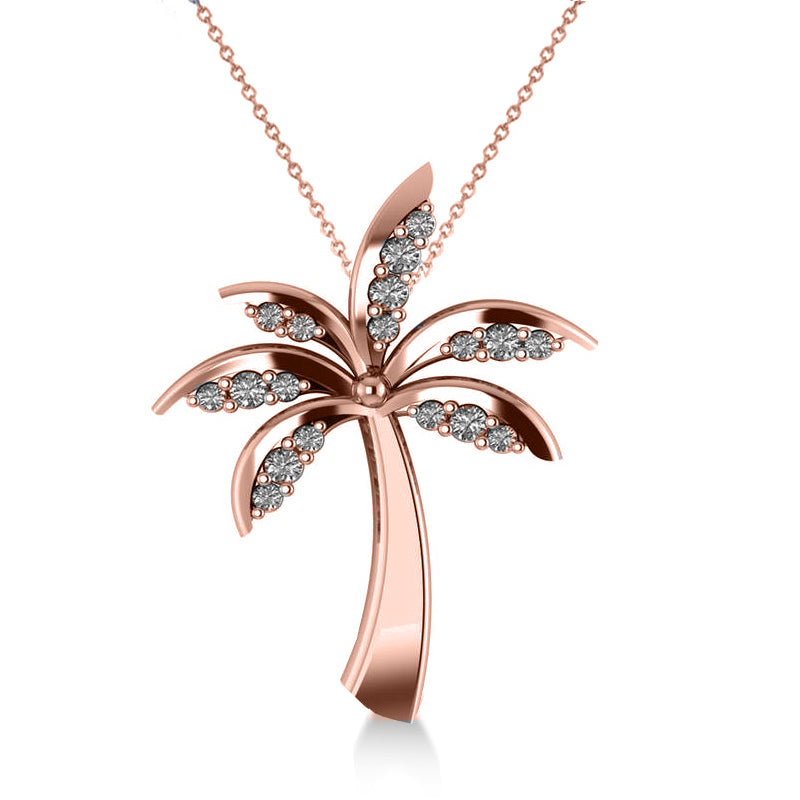Diamond Summer Palm Tree Pendant Necklace 14k Rose Gold (0.24ct)