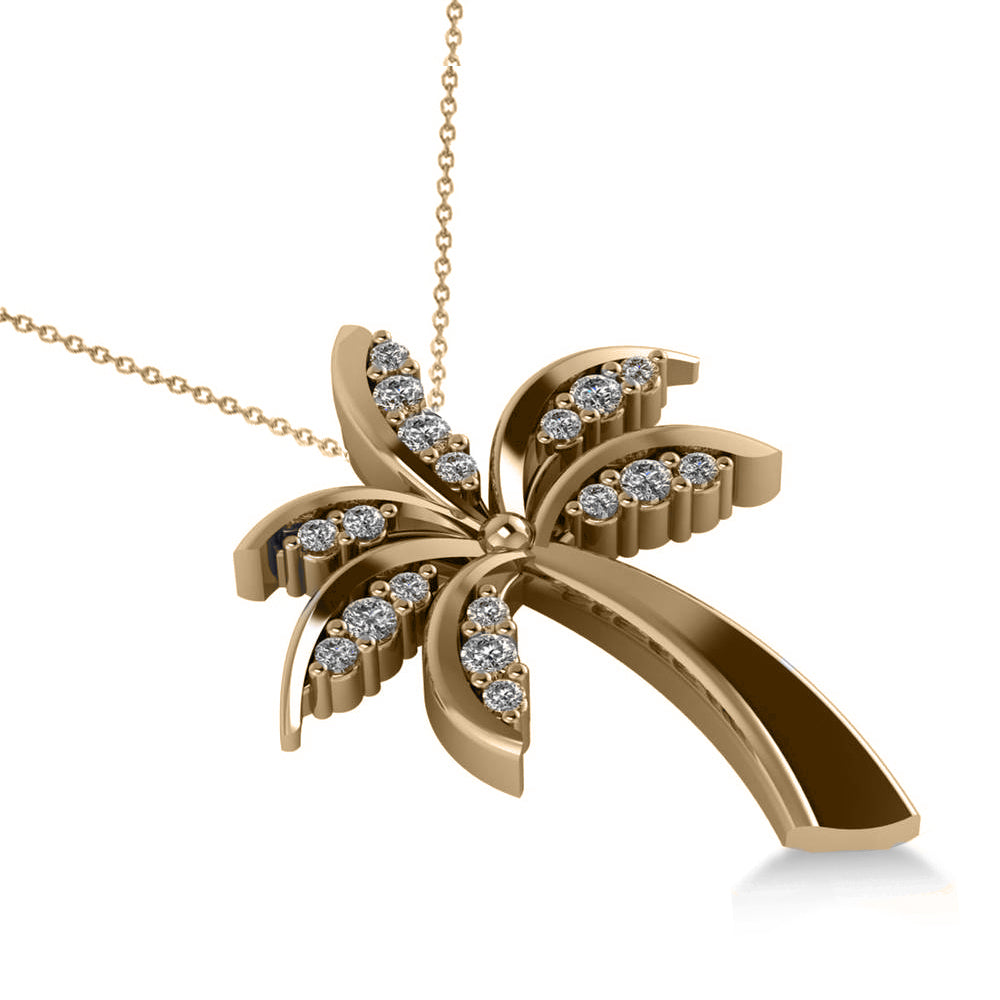 Diamond Summer Palm Tree Pendant Necklace 14k Yellow Gold (0.24ct)