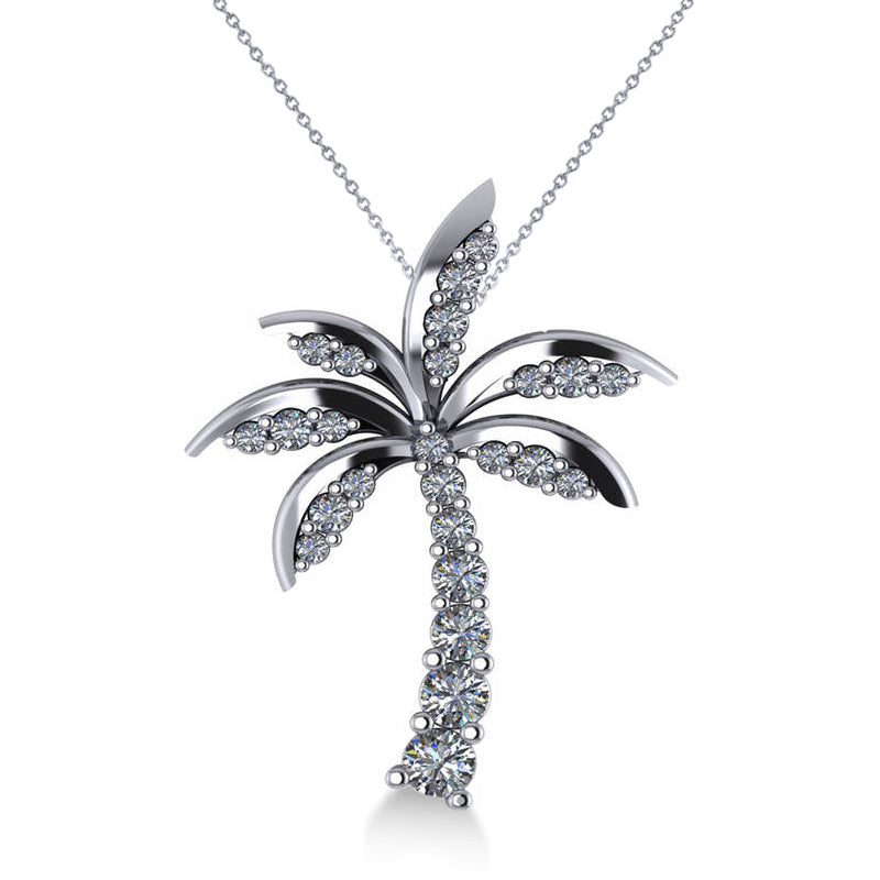 Lab Diamond Palm Tree Pendant Necklace 14k White Gold (0.50ct)