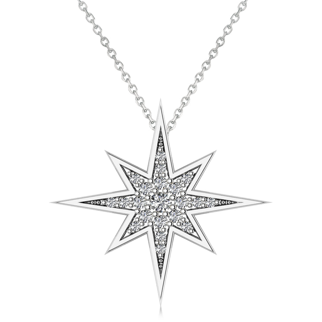Diamond Adorned North Star Pendant Necklace 14k White Gold (0.17ct)