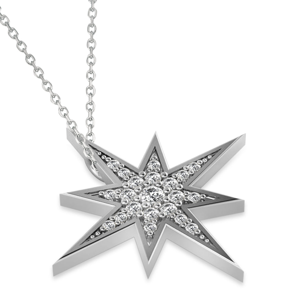 Diamond Adorned North Star Pendant Necklace 14k White Gold (0.17ct)
