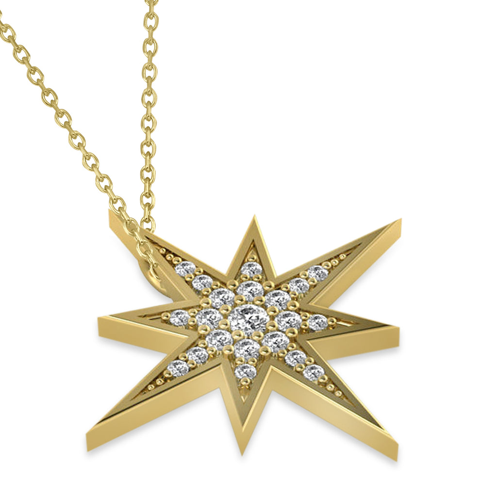 Diamond Adorned North Star Pendant Necklace 14k Yellow Gold (0.17ct)