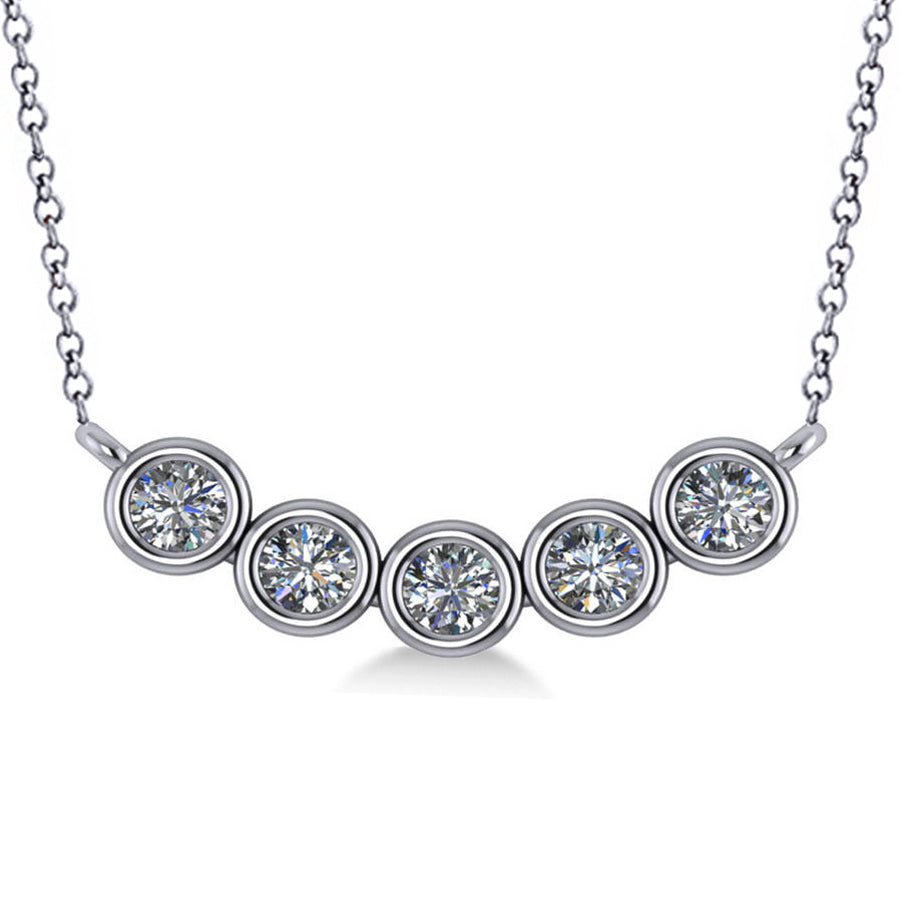 Bezel-set Five-Stone Diamond Pendant Necklace 14k White Gold (2.00ct)