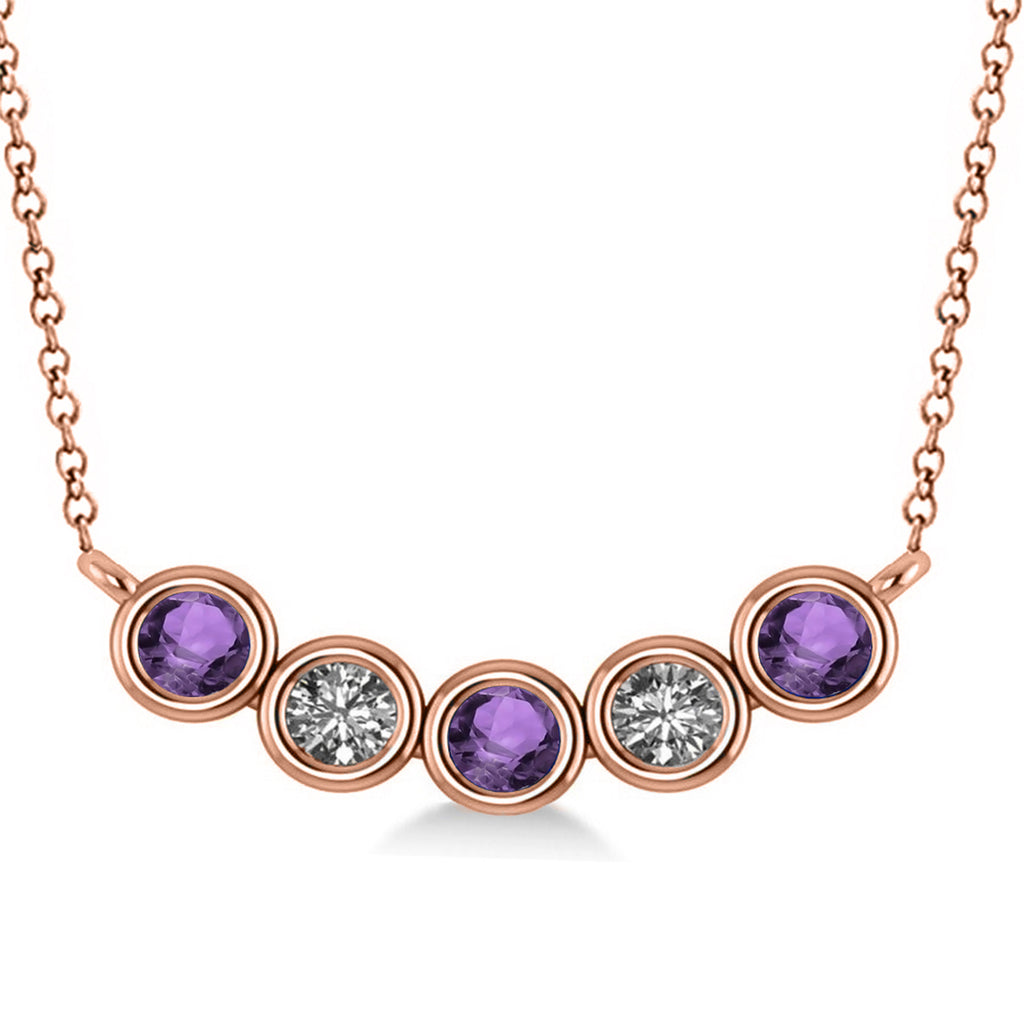 Diamond & Amethyst 5-Stone Pendant Necklace 14k Rose Gold 2.00ct