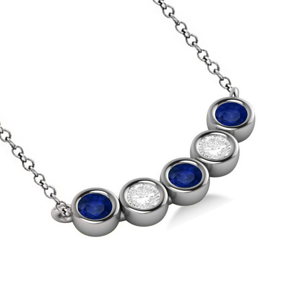 Diamond & Blue Sapphire 5-Stone Pendant Necklace 14k White Gold (1.00ct)