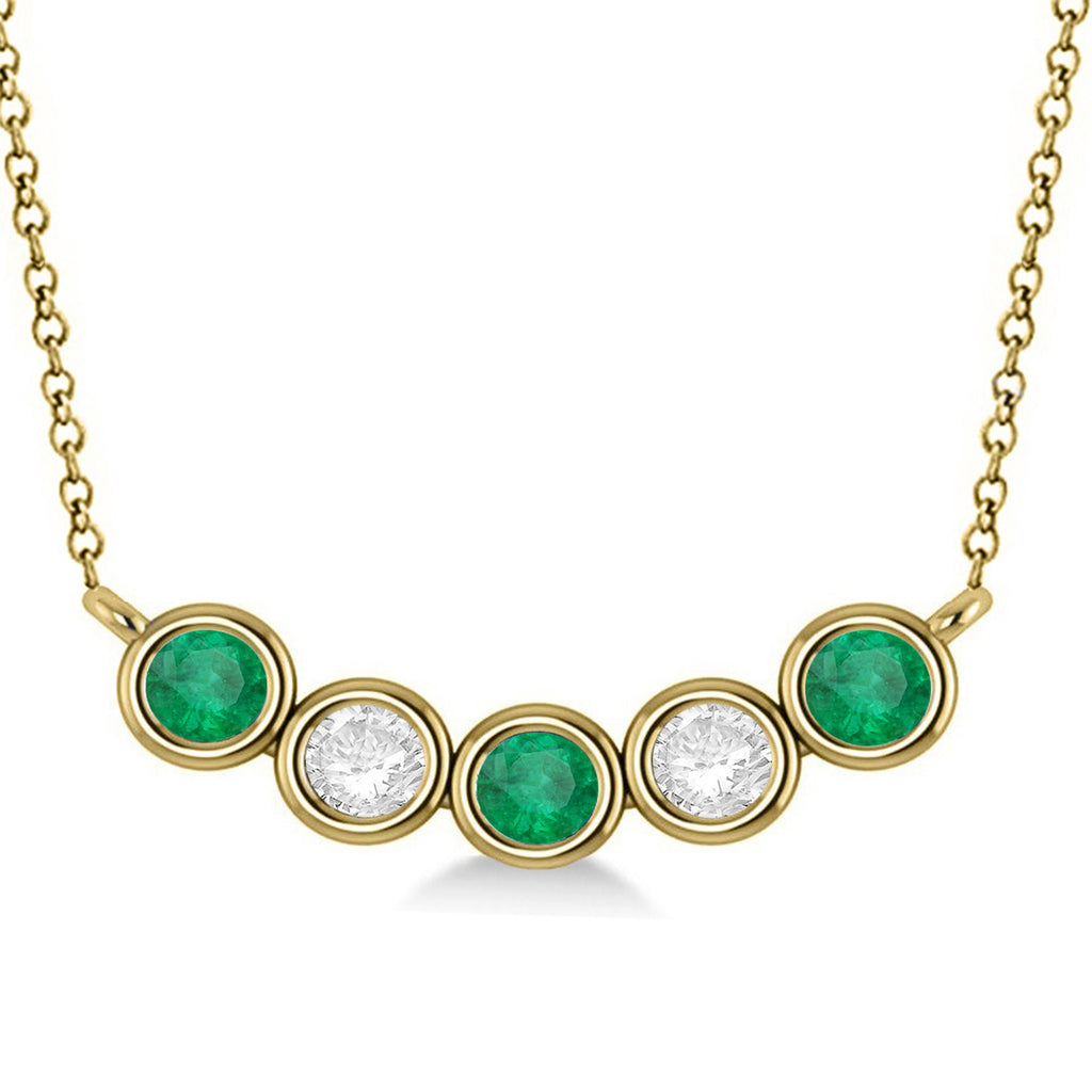Diamond & Emerald 5-Stone Pendant Necklace 14k Yellow Gold 1.00ct
