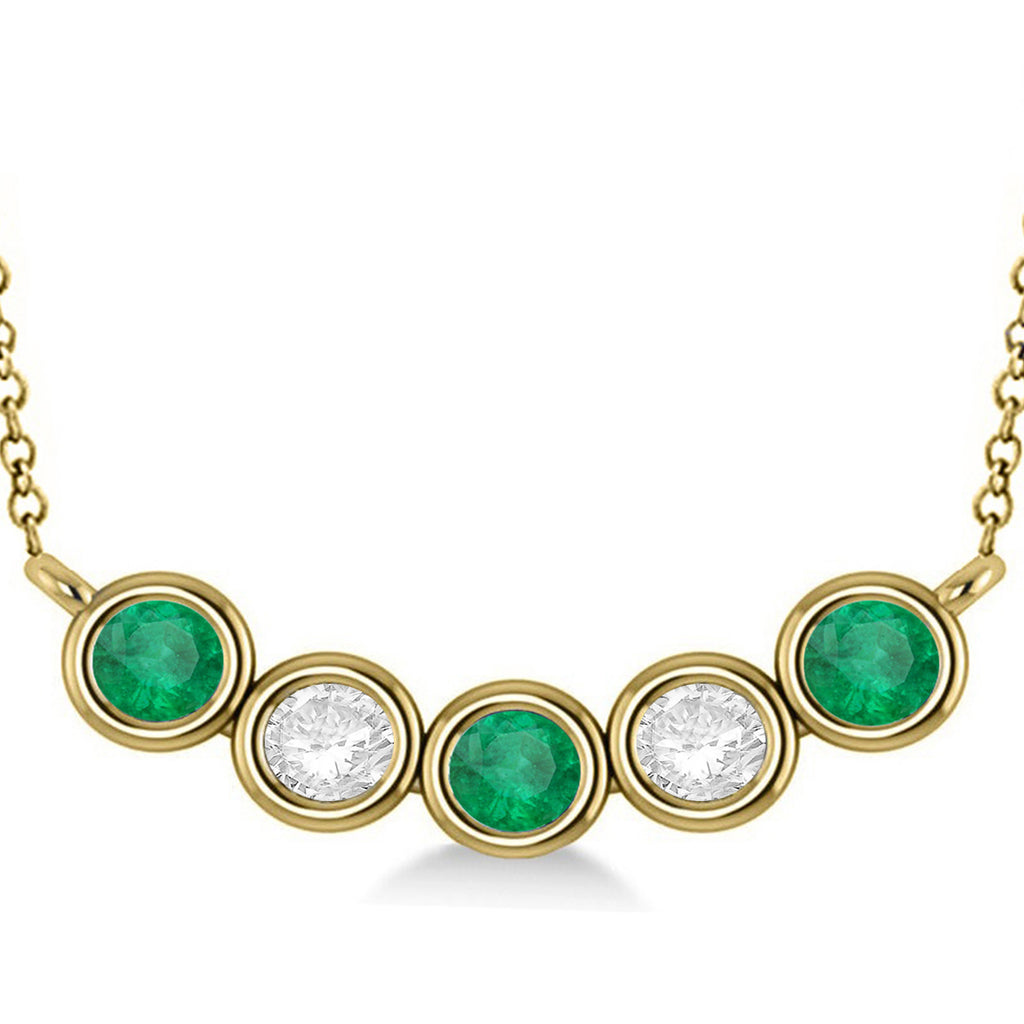 Diamond & Emerald 5-Stone Pendant Necklace 14k Yellow Gold 2.00ct