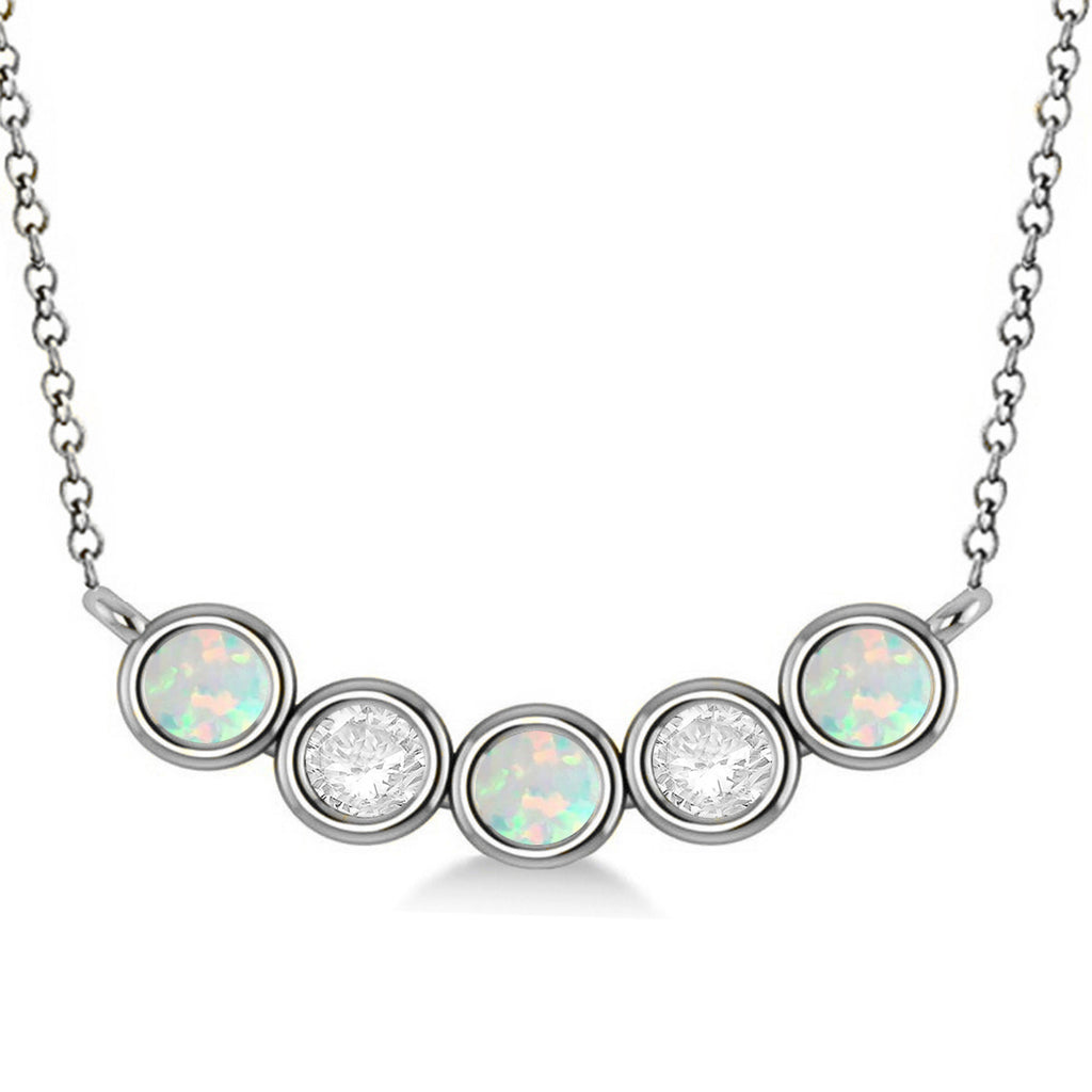Diamond & Opal 5-Stone Pendant Necklace 14k White Gold 1.00ct