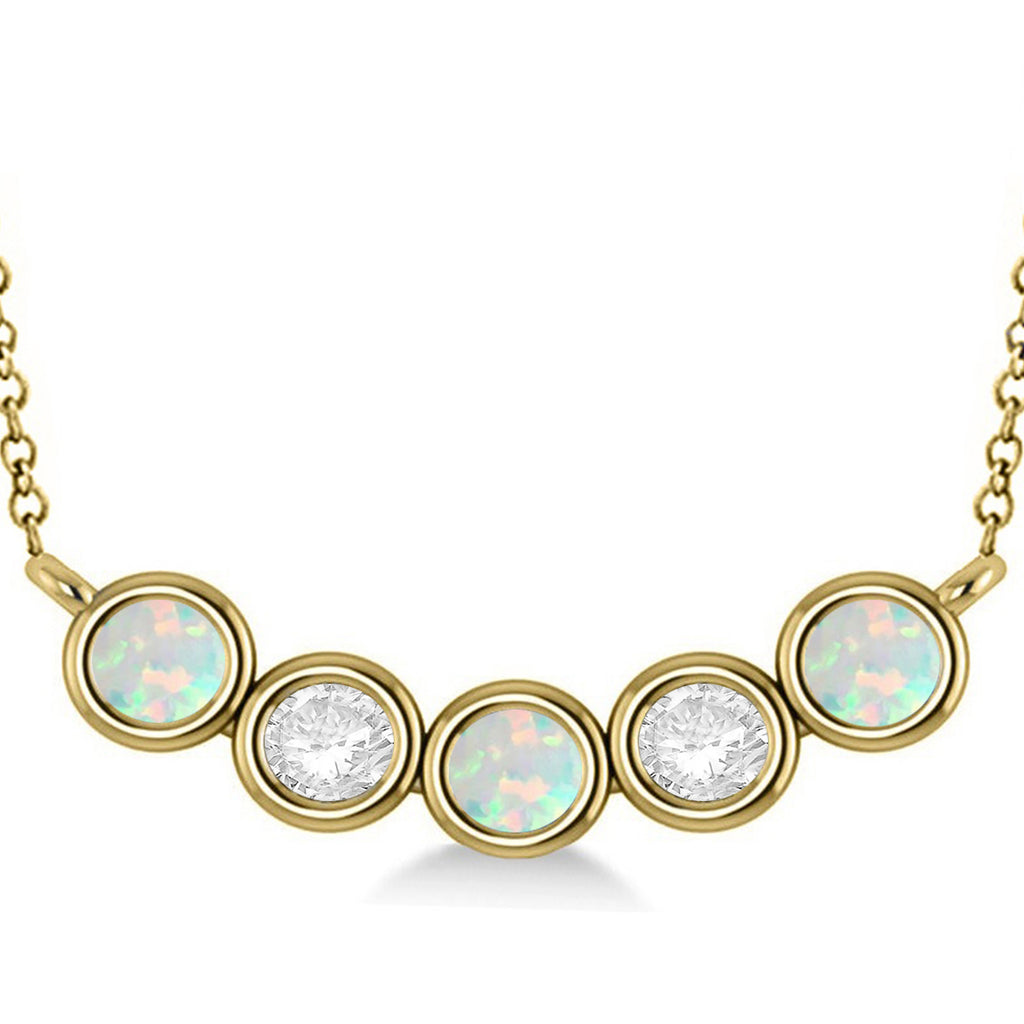 Diamond & Opal 5-Stone Pendant Necklace 14k Yellow Gold 2.00ct