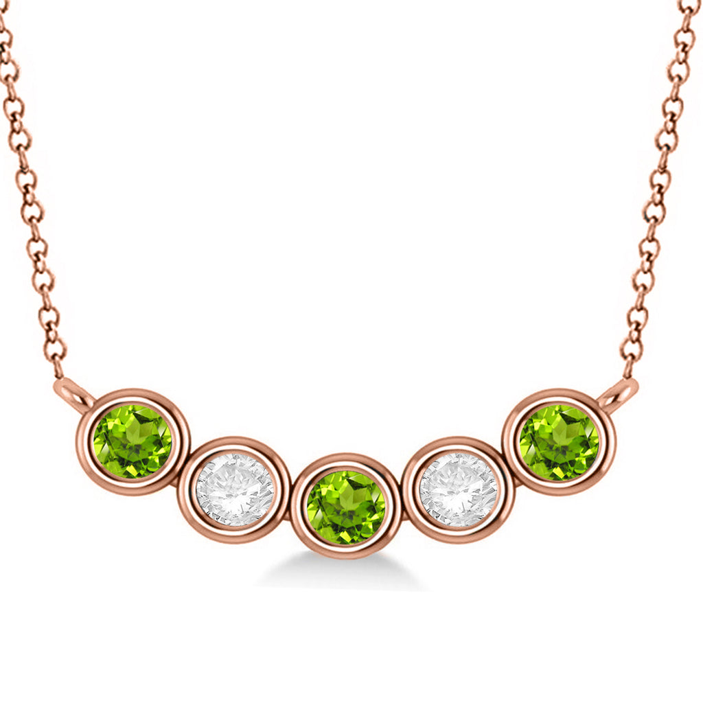 Diamond & Peridot 5-Stone Pendant Necklace 14k Rose Gold 1.00ct