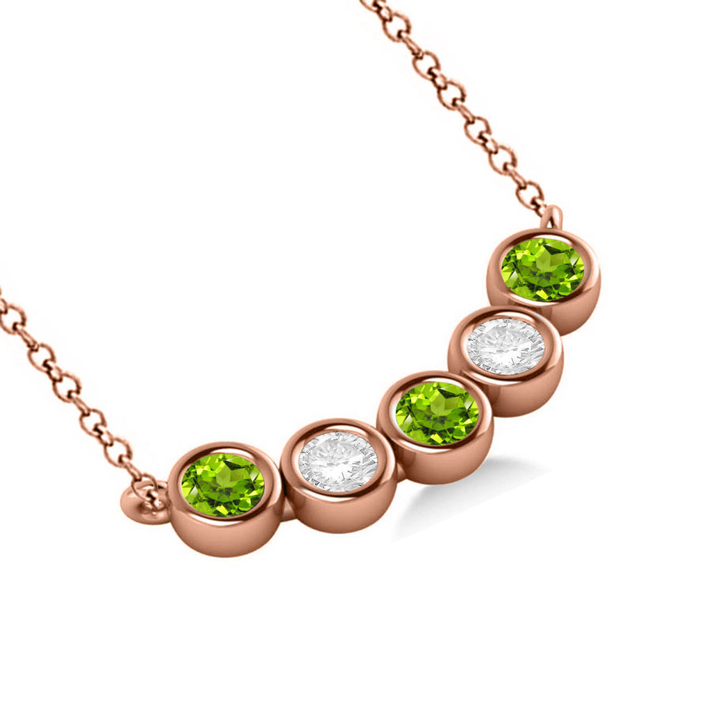 Diamond & Peridot 5-Stone Pendant Necklace 14k Rose Gold 1.00ct