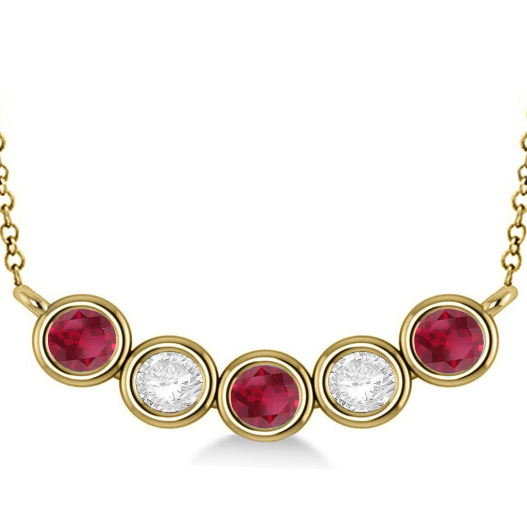 Diamond & Ruby 5-Stone Pendant Necklace 14k Yellow Gold 2.00ct