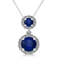 Two Stone Blue Sapphire & Halo Diamond Necklace 14k White Gold (1.50ct)