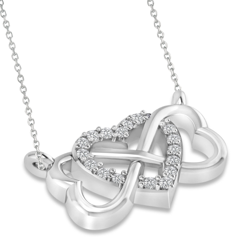 Infinity & Heart Diamond Pendant Necklace 14k White Gold (0.09ct)