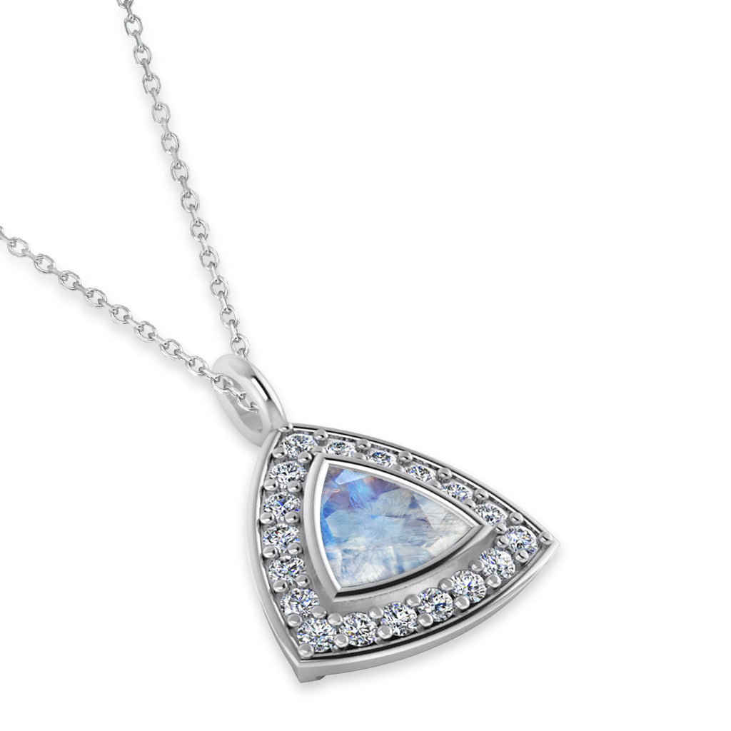 Moonstone Trillion Cut Halo Pendant 14k White Gold (1.86ct)
