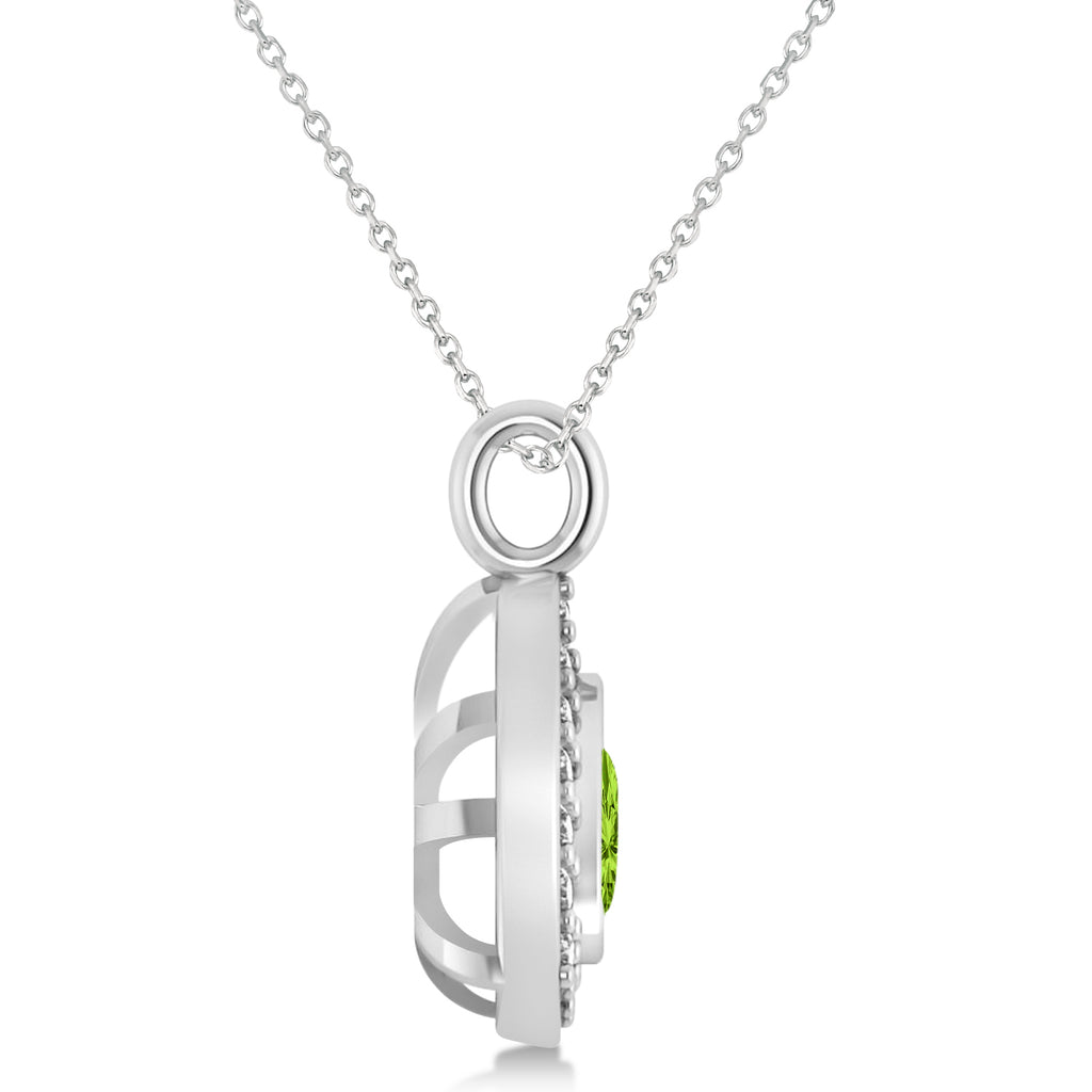 Peridot Trillion Cut Halo Pendant 14k White Gold (1.86ct)