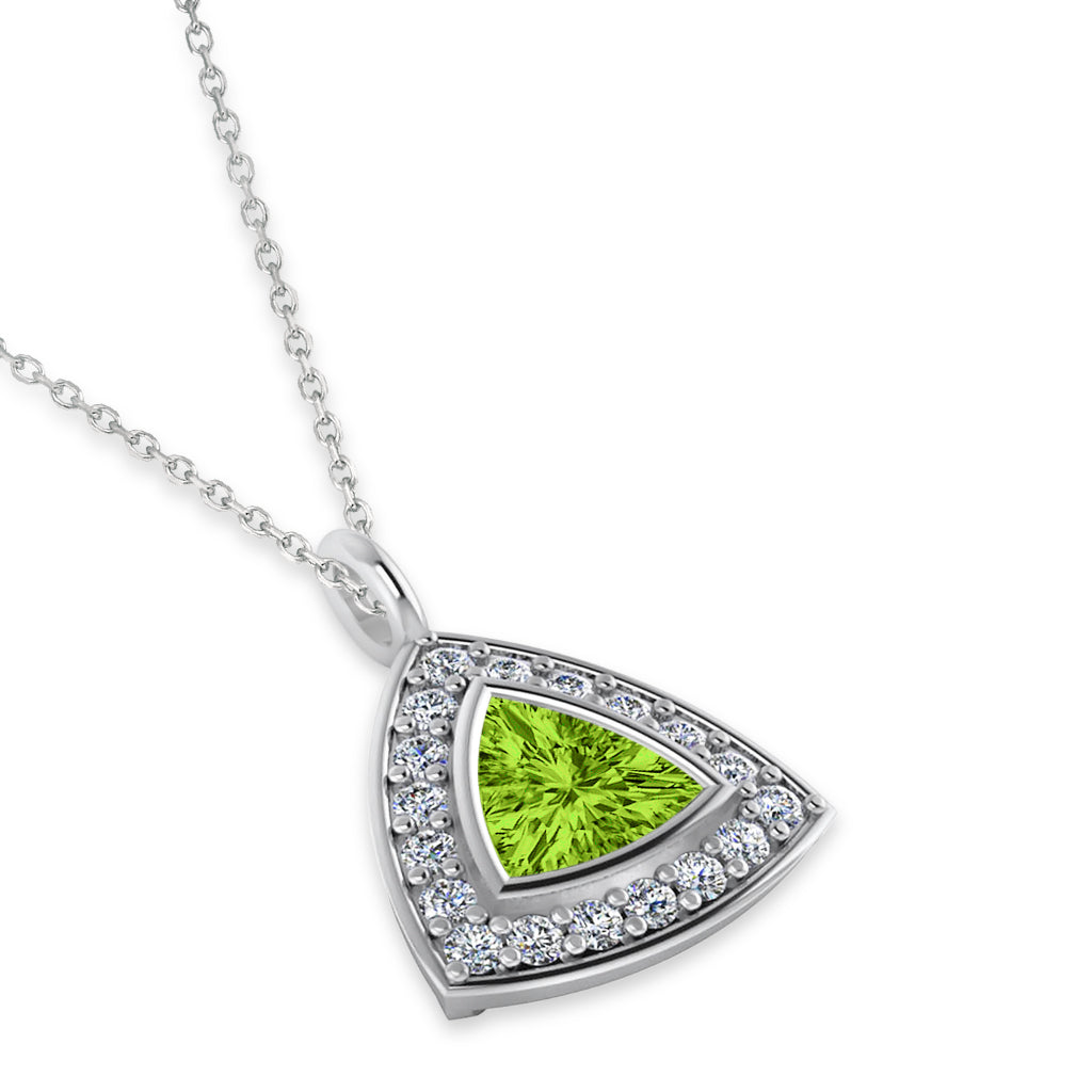Peridot Trillion Cut Halo Pendant 14k White Gold (1.86ct)