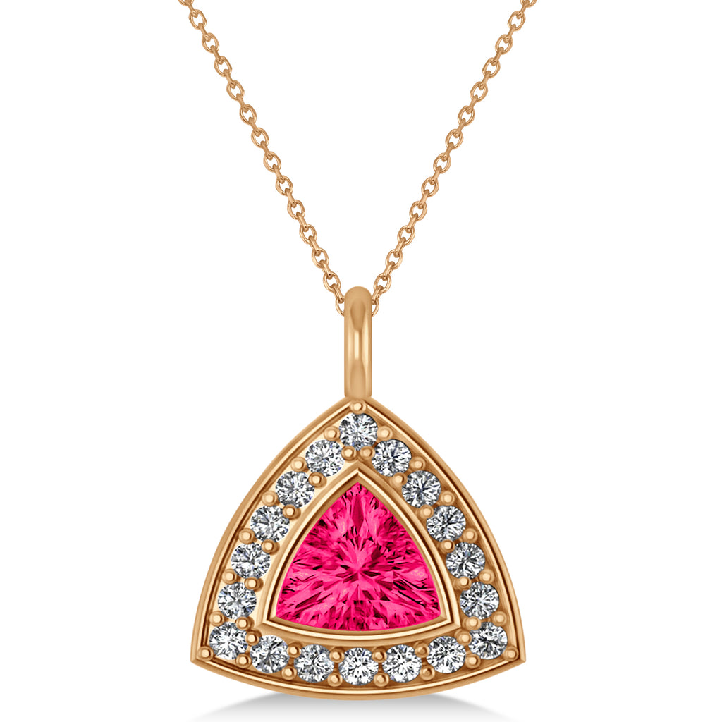 Pink Tourmaline Trillion Cut Halo Pendant 14k Rose Gold (1.86ct)
