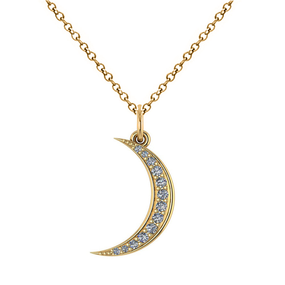 Crescent Moon Shaped Diamond Pendant Necklace 14k Yellow Gold (0.13ct)