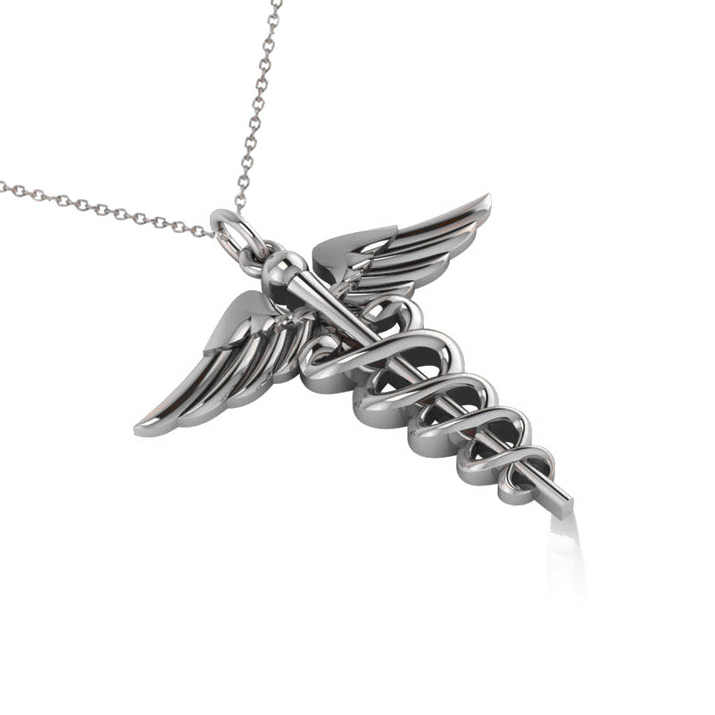 Caduceus Medical Symbol Pendant 14k White Gold