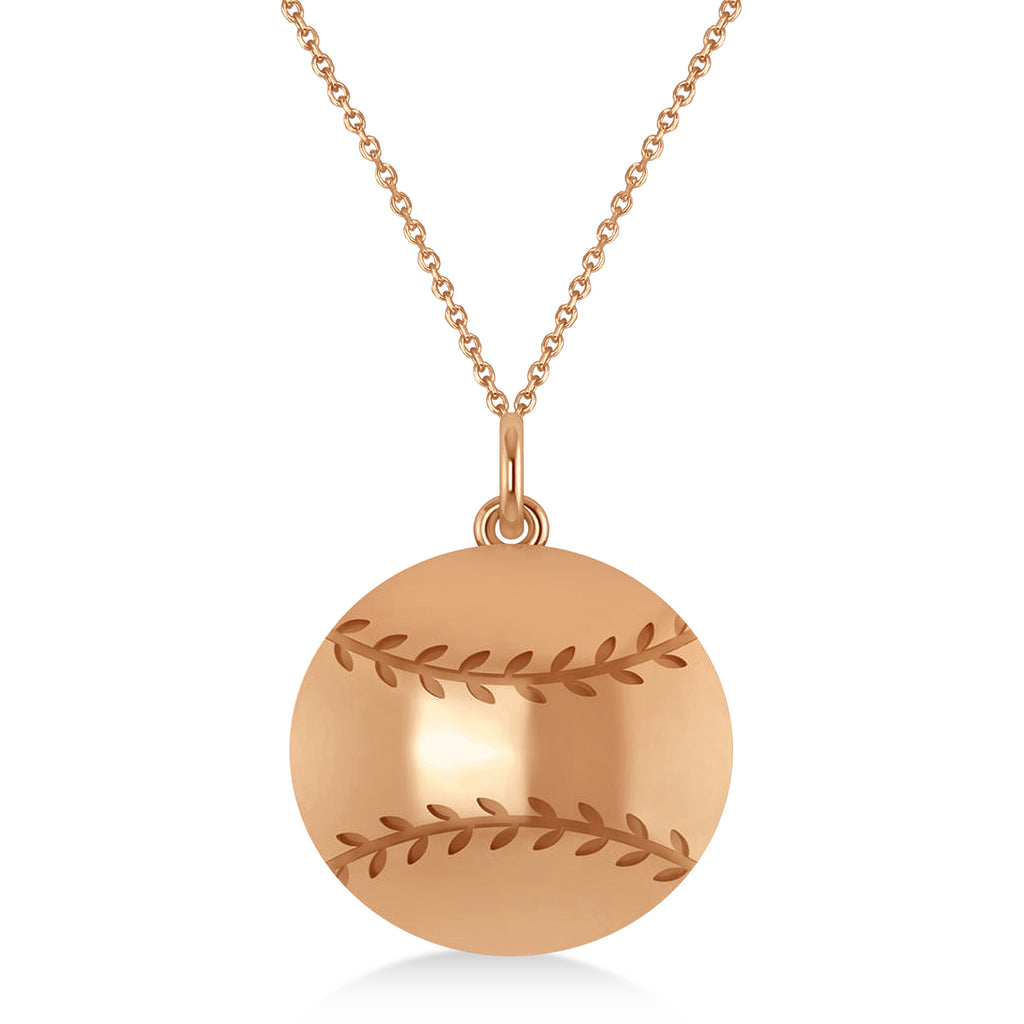 Baseball Charm Men's Pendant Necklace 14K Rose Gold