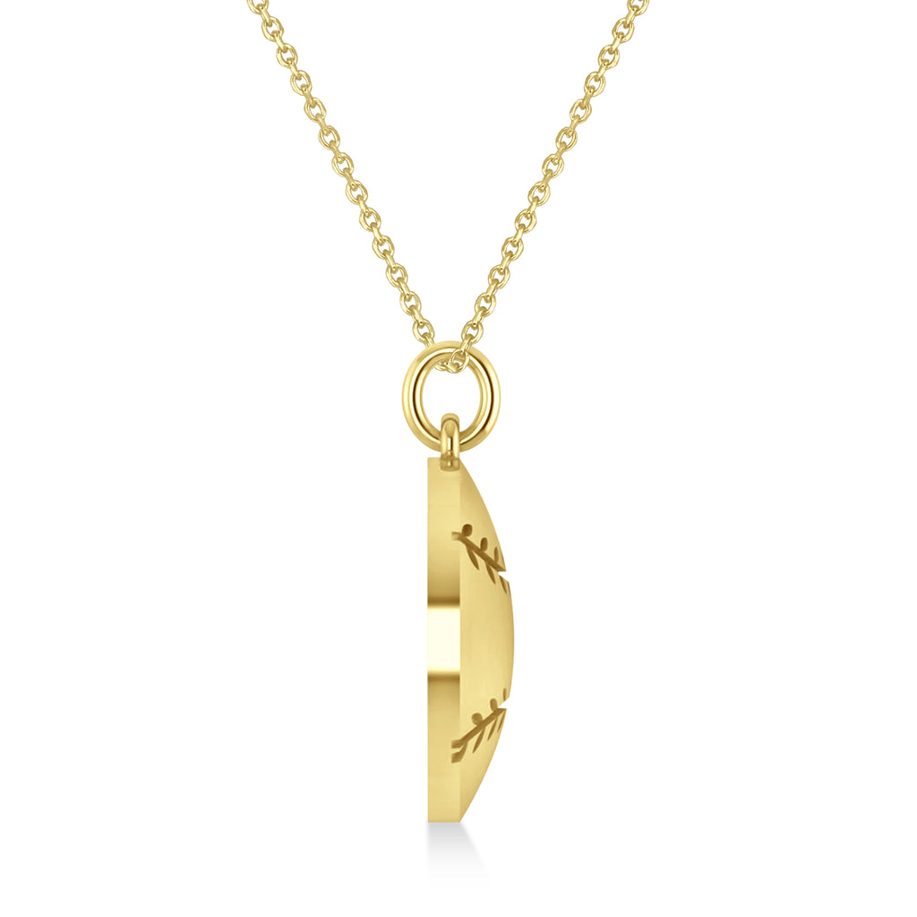 Baseball Charm Men's Pendant Necklace 14K Yellow Gold
