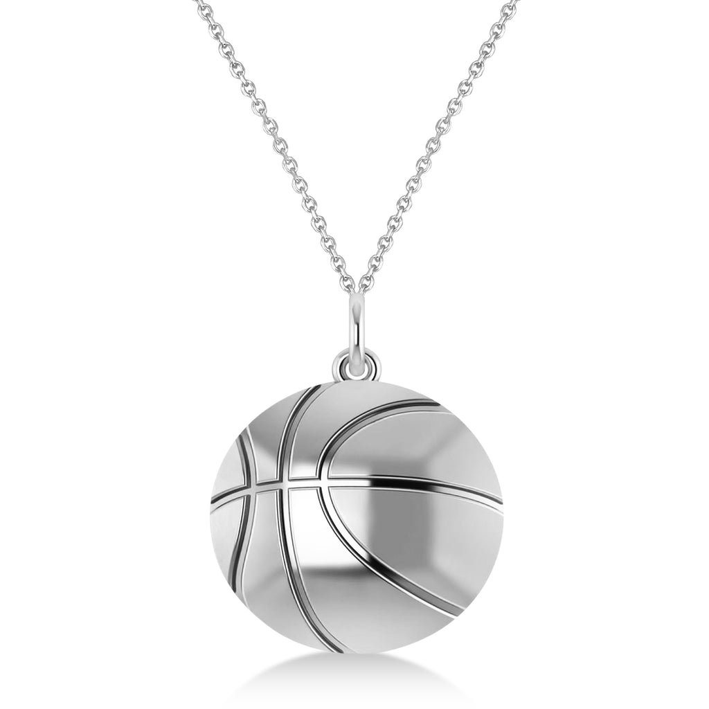 Basketball Charm Men's Pendant Necklace 14K White Gold