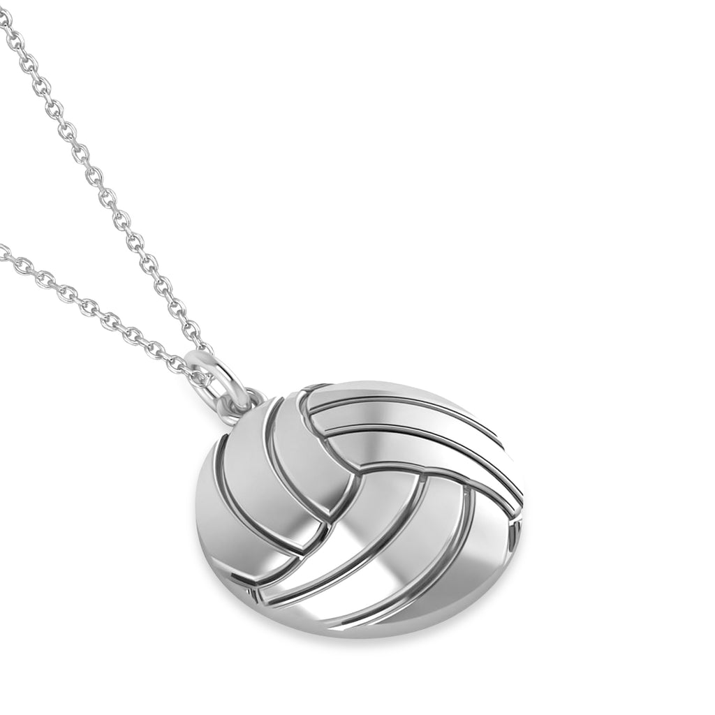Volleyball Charm Men's Pendant Necklace 14K White Gold