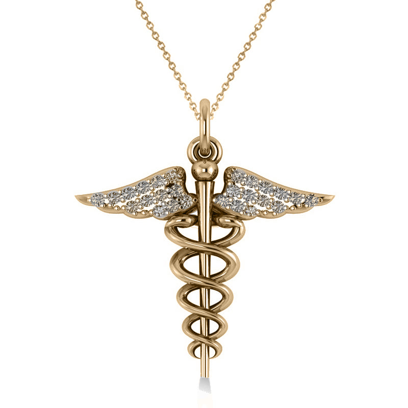 Diamond Caduceus Medical Symbol Pendant 14k Yellow Gold (0.13ct)