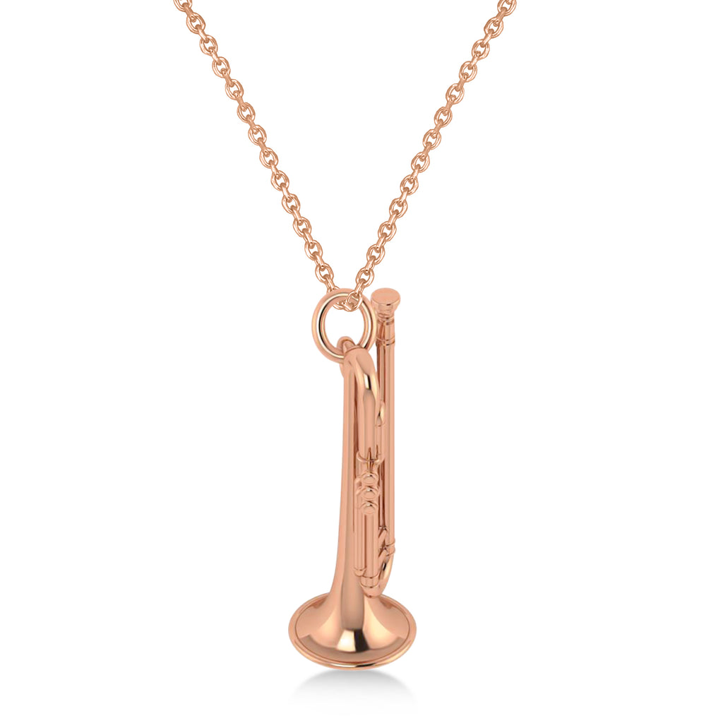 Trumpet Music Charm Pendant Necklace 14K Rose Gold