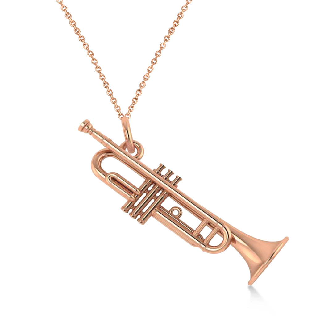 Trumpet Music Charm Pendant Necklace 14K Rose Gold