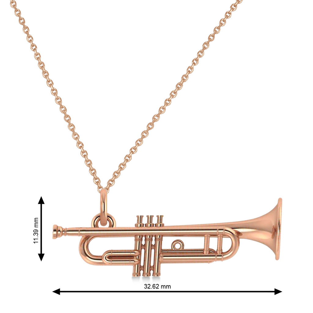 Trumpet Music Charm Pendant Necklace 14K Rose Gold