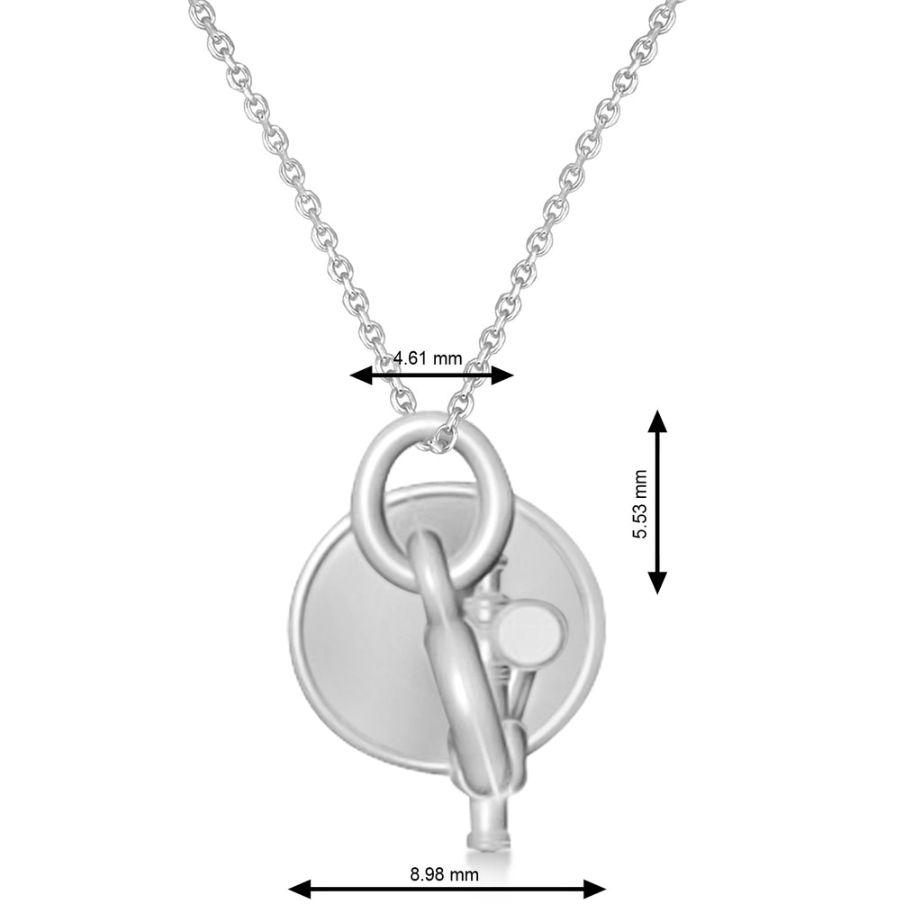 Trumpet Music Charm Pendant Necklace 14K White Gold