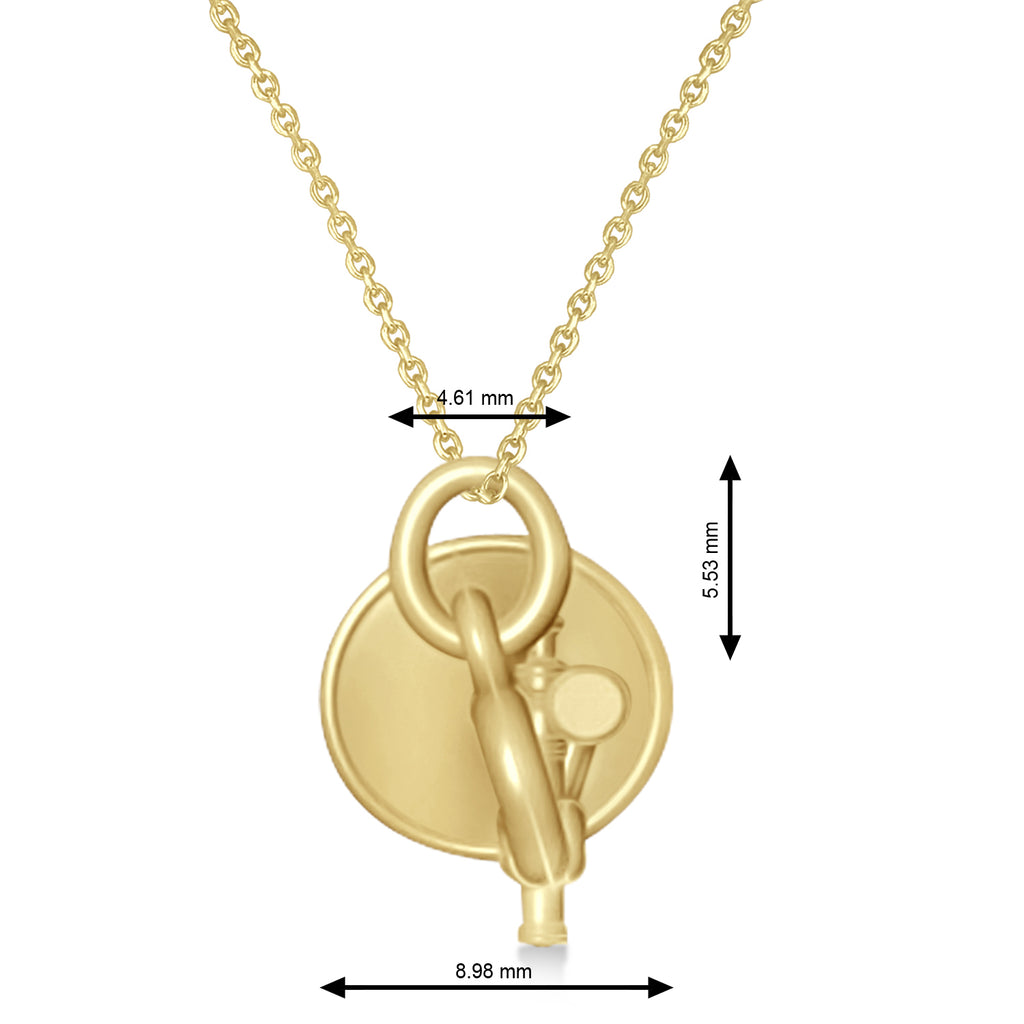 Trumpet Music Charm Pendant Necklace 14K Yellow Gold