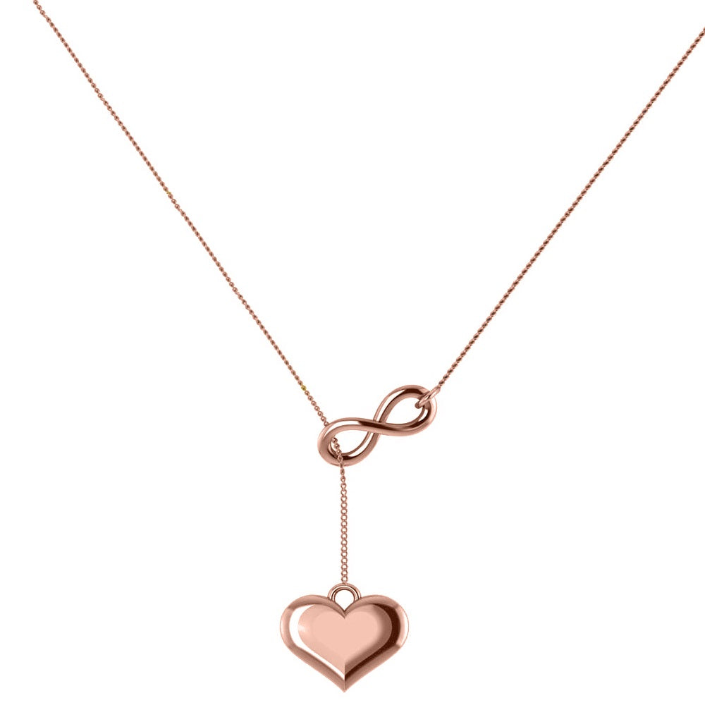 Infinity & Heart Lariat Pendant Y Necklace in 14k Rose Gold
