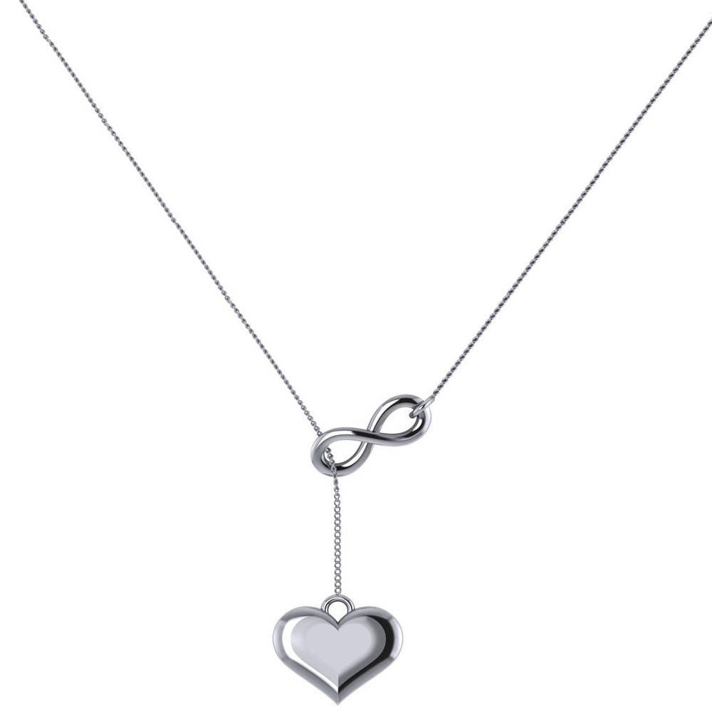 Infinity & Heart Lariat Pendant Y Necklace in 14k White Gold