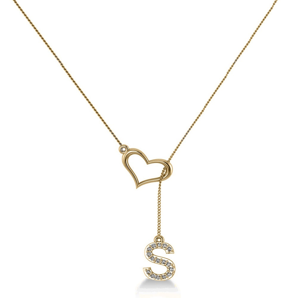 Heart & Diamond Initials Lariat Pendant Necklace 14k Yellow Gold