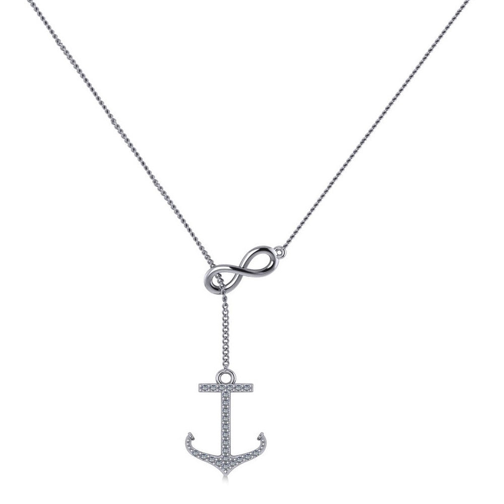 Infinity & Diamond Anchor Lariat Y-Necklace 14k White Gold (0.24ct)